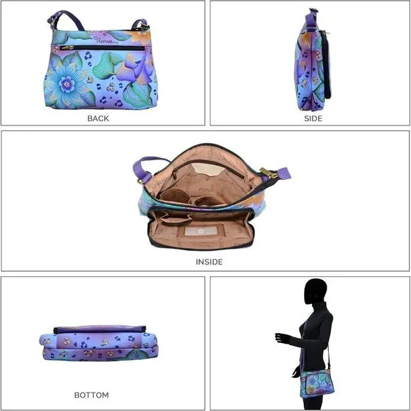 Women's Leather Crossbody Organizer Hand-painted Tropical Safari Fashion - Picture 3 of 6